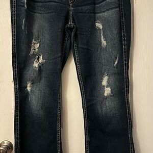 Silver Jeans Dark Blue Distressed Straight Leg